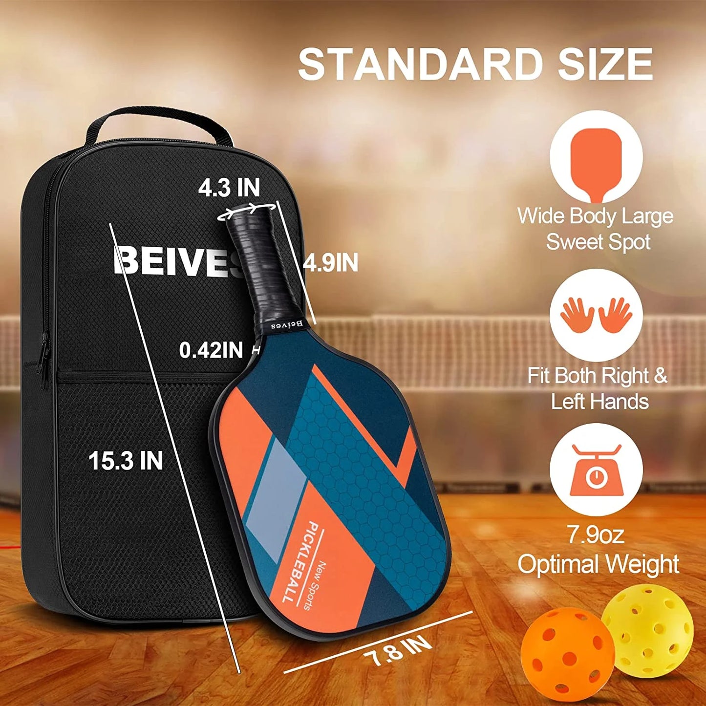 Fiberglass Pickleball Paddle Set - 4-Player Kit with 4 Pickle Balls & Portable Carry Bag - Lightweight Design for Indoor/Outdoor Play (Beginner to Advanced)